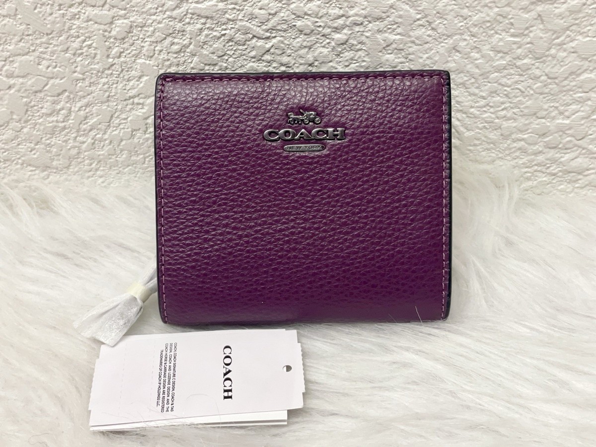 NWT Coach pebble Leather Snap Wallet C2862 Color Boysenberry | eBay