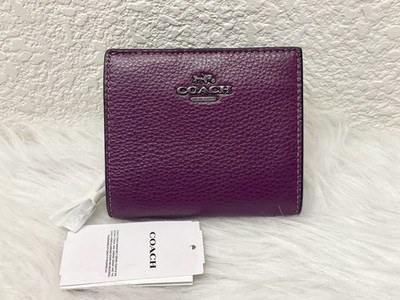 NWT Coach pebble Leather Snap Wallet C2862 Color Boysenberry | eBay