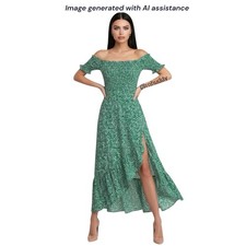 Lulus M green floral Fleur-tation Off Shoulder Midi Dress $76 retail