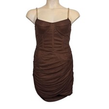 PRETTYLITTLETHING Corset Bodycon Dress Chain Strap Chocolate Brown 12 NWT
