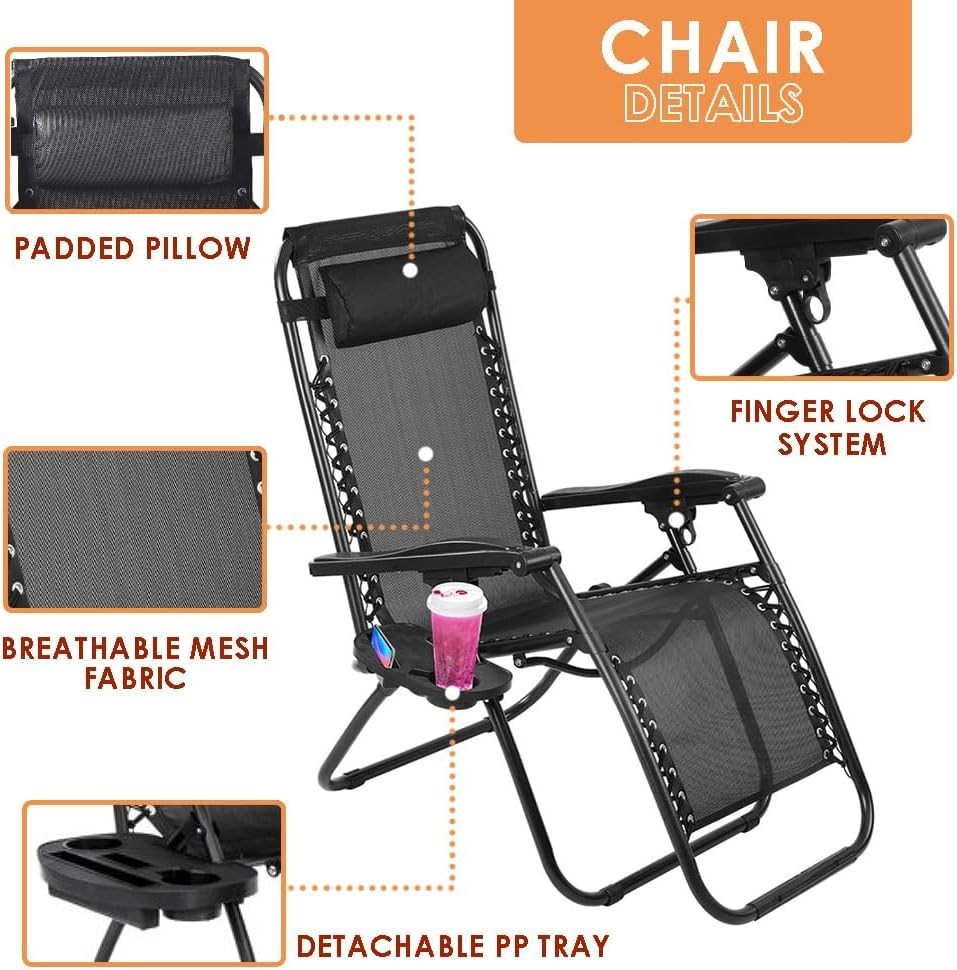 Outdoor Reclining Chair Zero Gravity Chair Patio Pool Lounge Chair Camping Chair