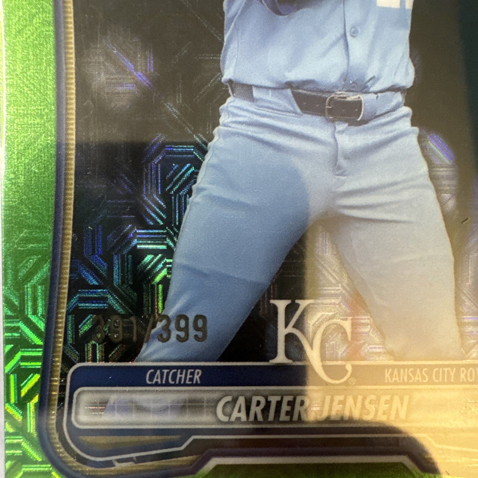 2026 Bowman Chrome Carter Jensen Green Mojo Refractor /399 #66 KC Royals RC view 3