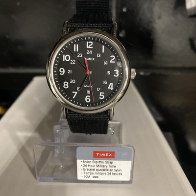 Timex T2N647, Men's Weekender Black Fabric Watch, Indiglo, 38MM Case, NEW