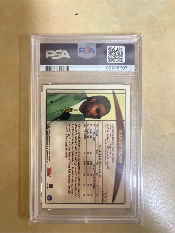 Topps 1998 - Selecciones del draft Randy Moss #352 (RC) PSA 9 Foto 2 de 2