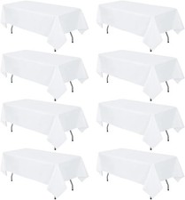 8 Pack White Tablecloth 60 x 102 Inch Rectangular Table Cloth for 6 Foot Rect...