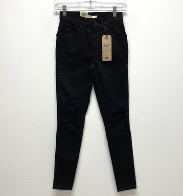 Levi's 721 High Rise Skinny Jeans Womens Black Destructed Finish MED 24X30 NWT