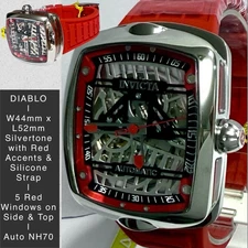 44mm Auto Skeleton | Silvertn & Red | DIABLO | Red Silicone Band | Invicta Watch