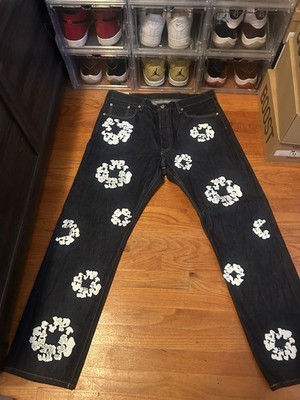 DENIM TEARS Levi's 501 Embroidered Floral Straight Denim Jeans Blue Cotton