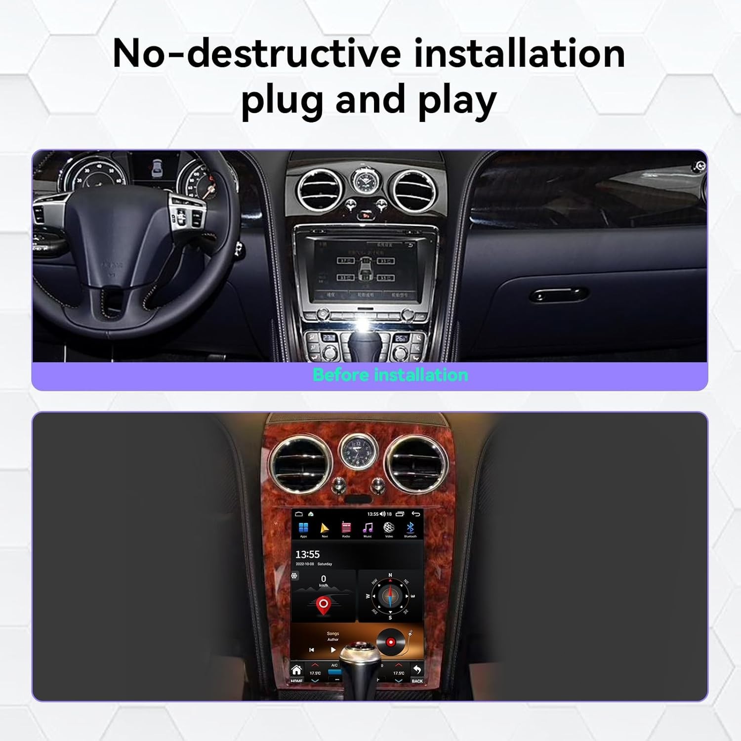 12.1"For Bentley Continental GT Flying Spur Android Tesla Style screen GPS Radio