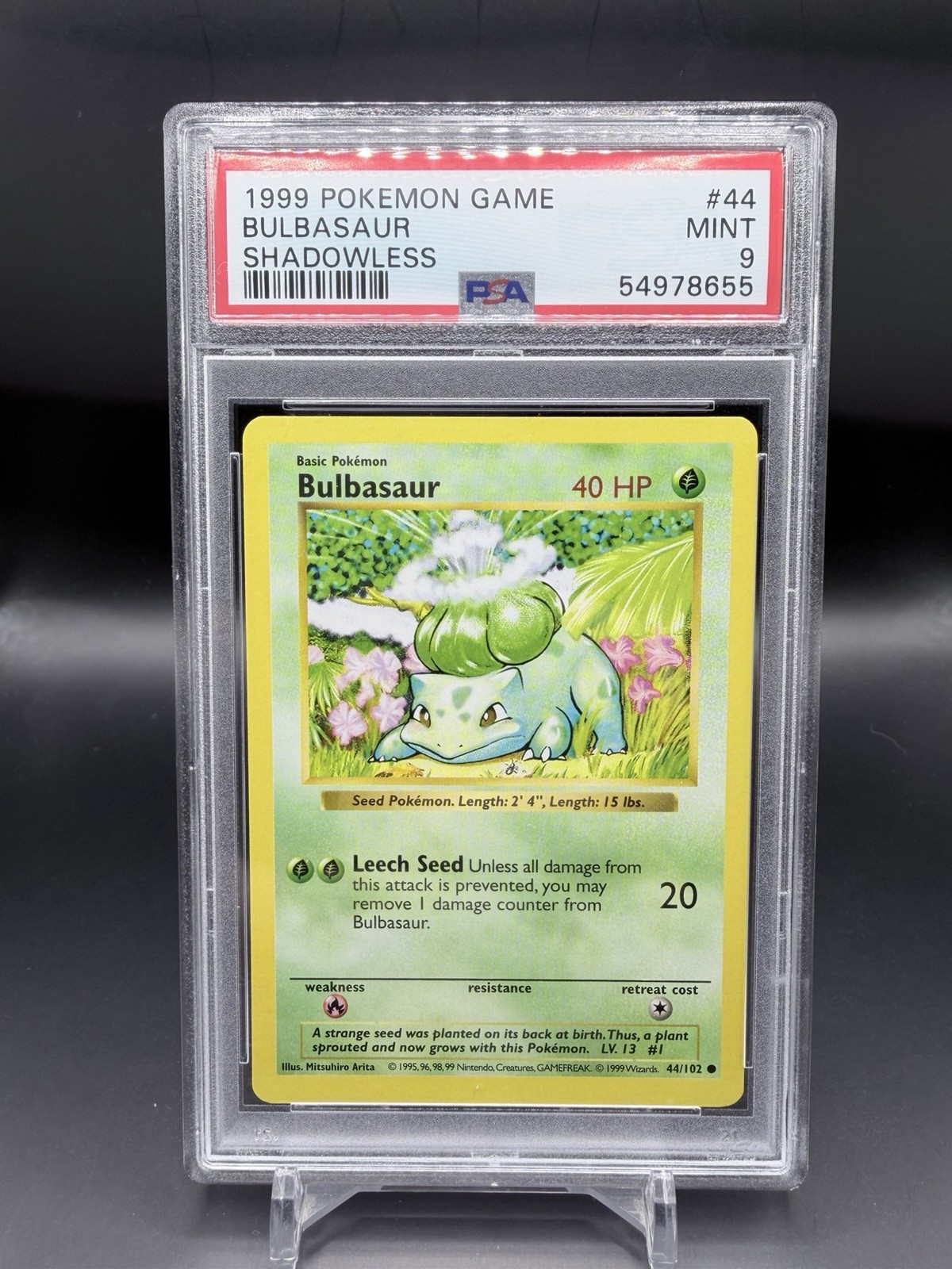 Pokémon TCG Bulbasaur Shadowless Card 44/102 1999 Base Set PSA 9