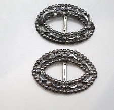 Lot of 2 Antique Vintage Cut Steel Shoe Buckles Victorian Made in France