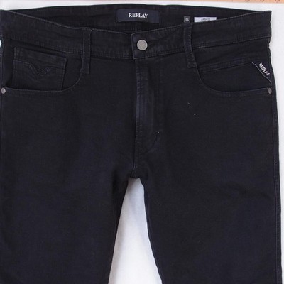 Mens Replay M914 ANBASS Stretch Slim Tapered Black Jeans W34 L30
