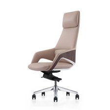 Genuine Leather Executive Office Chair with High Back and Casters