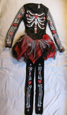 Day of the Dead Skeleton Halloween Costume Girl Size 8-10 Shirt, skirt, tights