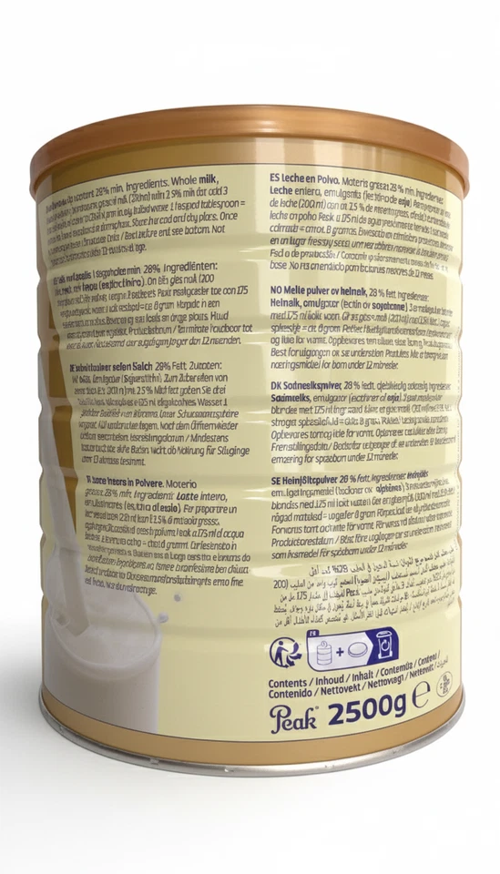 Leche entera en polvo Peak Dry 2500 g | Sabor rico y cremoso | Leche Premium | Ex-10/26 Foto 2 de 3