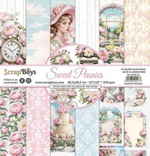 SWEET PEONIES 12"x12" Paper Pad ScrapBoys Paper 12/pk BONUS Cutouts Scrapbook