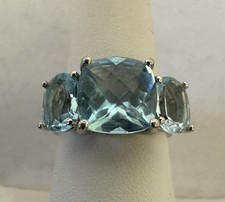 Sterling Silver Tri Stone Blue Topaz Vintage Ladies Ring