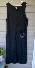 Talbots Linen Midi Dress Column Tank Dress Black Womens Large Vintage USA Made