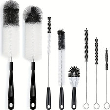 8 Boxed Wine Bottle Cleaning Brush Set - Long Handled Black Bottle Cleaner for C