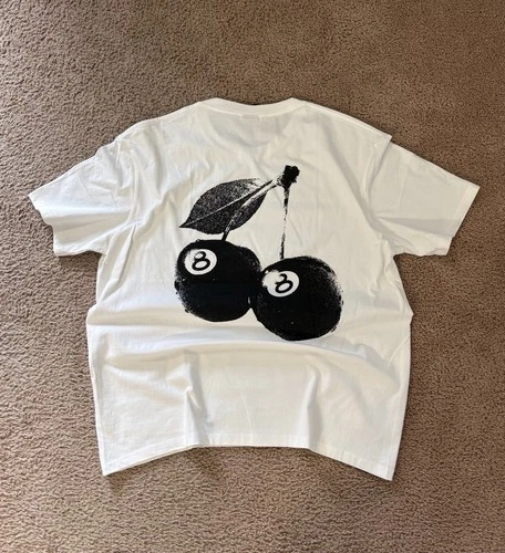 White Y2K Black Cherries Stüssy tee - product listing photo