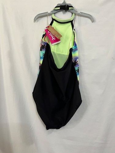JUSTICE Girls Tropical Swimsuit 1 Pc Halter Black Green Many sizes NEW - Picture 9 of 10