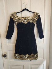 Vintage 80s Black Velvet Alyce Designs Cocktail Dress Size 6