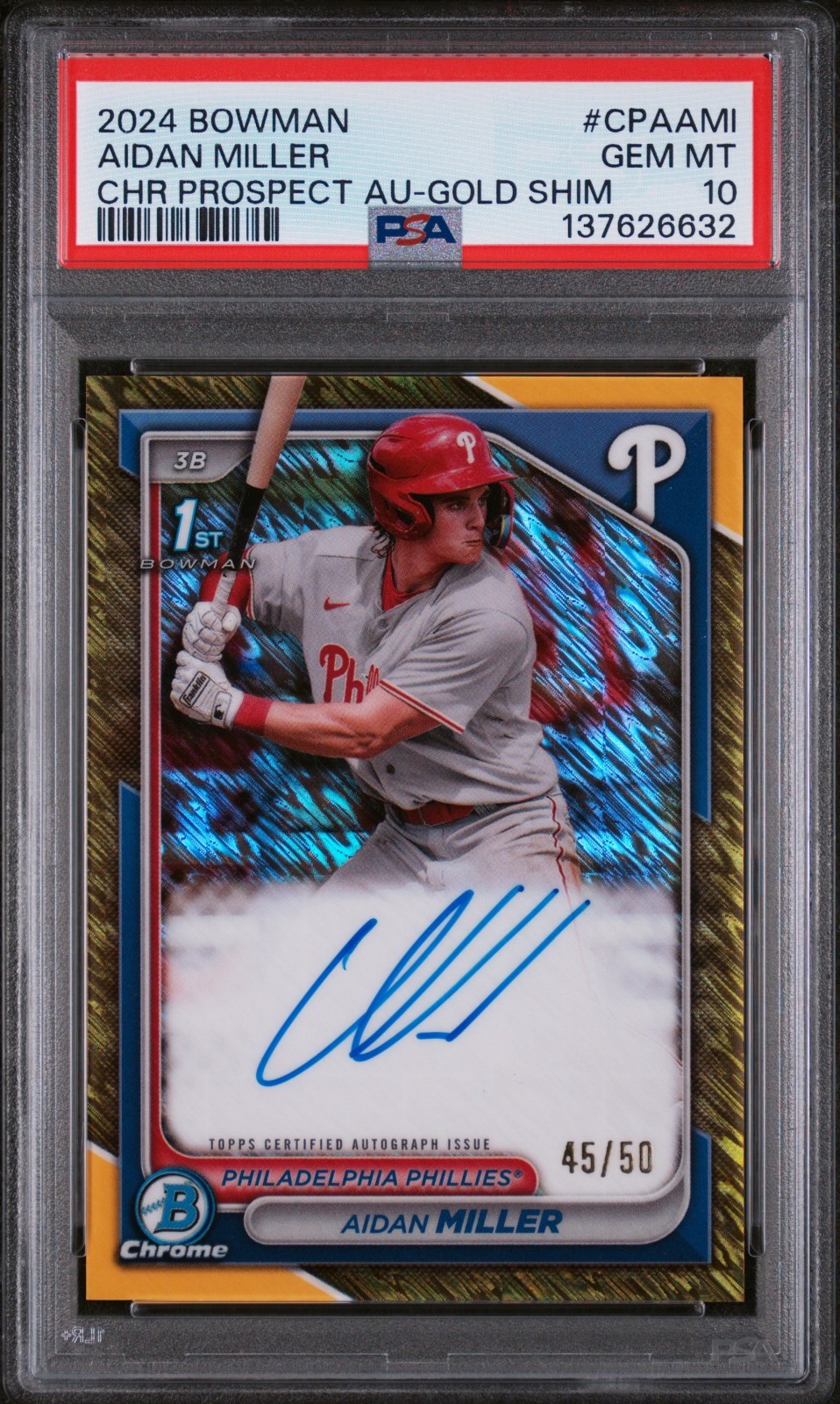 2024 Bowman Chrome AIDAN MILLER Gold Shimmer Refractor AUTO /50 #CPA-AMI PSA10