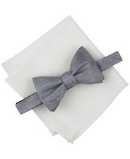Bar III Mens Chevron Bow Tie  Solid Pocket Square Set Light Gray Grey