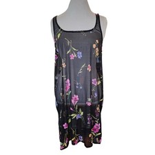 Retro Y2K Whimsigoth Sheer Dress Floral Black Sz M L Mesh Swim Coverup Made USA