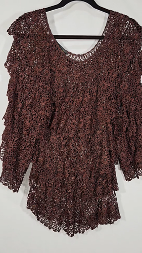 Y2K ARIA vintage. Top tunica semi trasparente all'uncinetto marrone grunge A Steampunk taglia XL - Video 1 di 1