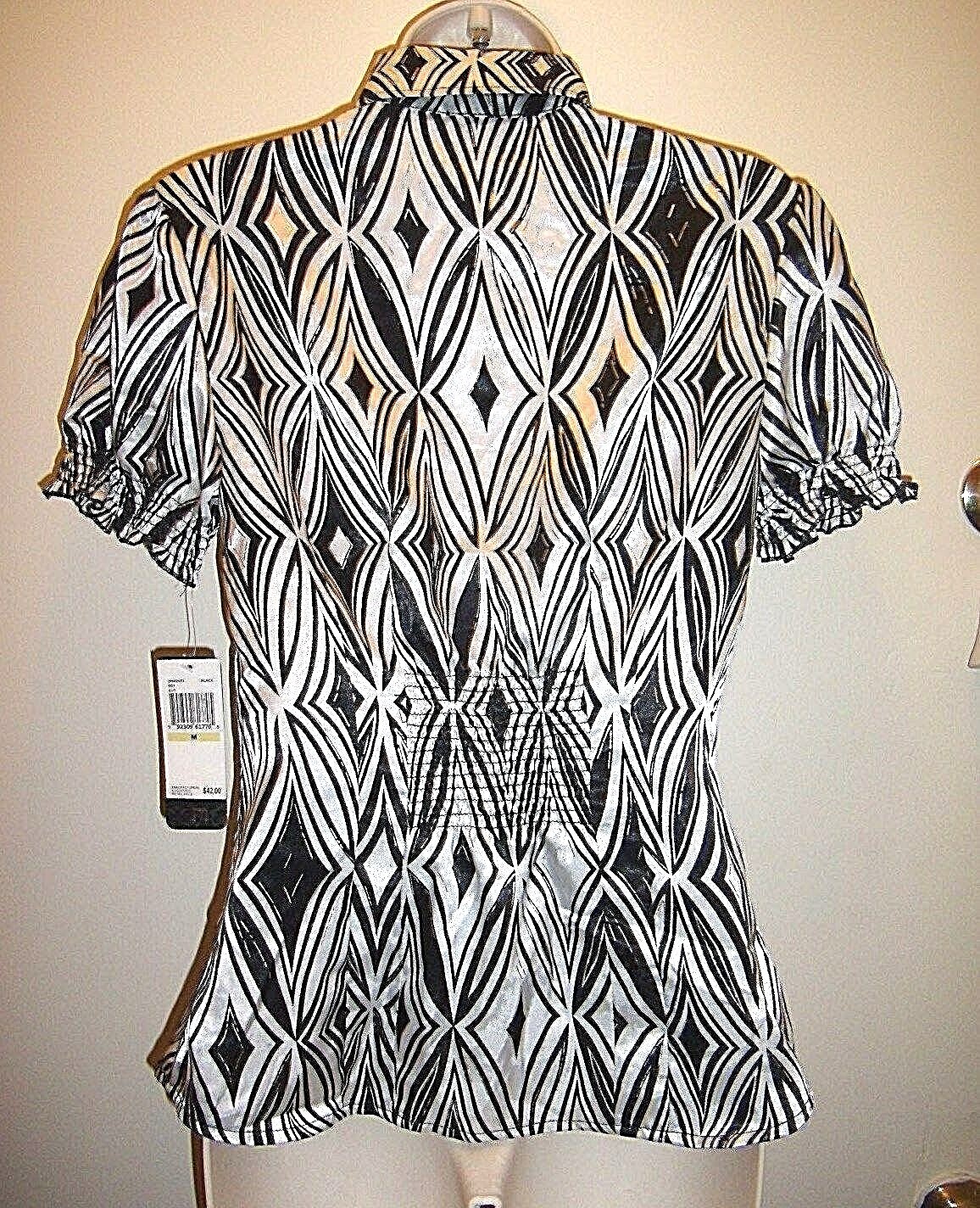 Women's Vintage Rampage Black White Print Silky Sexy Top Shirt Blouse Sz M Work image 3