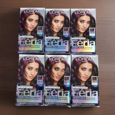 Lot of 6 L'oreal Feria Midnight Bolds Hair Color Kit Orchid Glow M20 Warm Violet