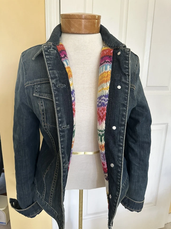 Raro Para Mujer De Colección Años 90 GAP Elástico Fair Isle Suéter Jean Chaqueta Abrigo Talla M Foto 4 de 4