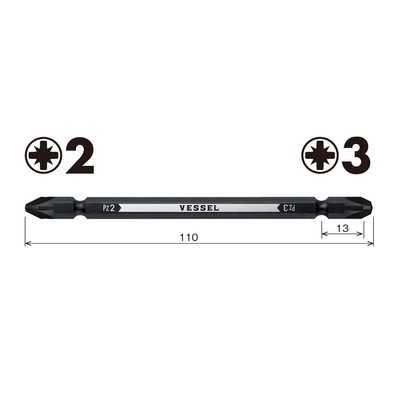 Vessel PZ142311 Double-Headed Screwdriver Bit - PZ2/PZ3 X 110mm, Magnetic, 2-Piece Set For Furniture Assembly - View #10