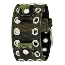Green Eyelet Camouflauge Canvas/Leather Cuff Watch Band 20mm AEB