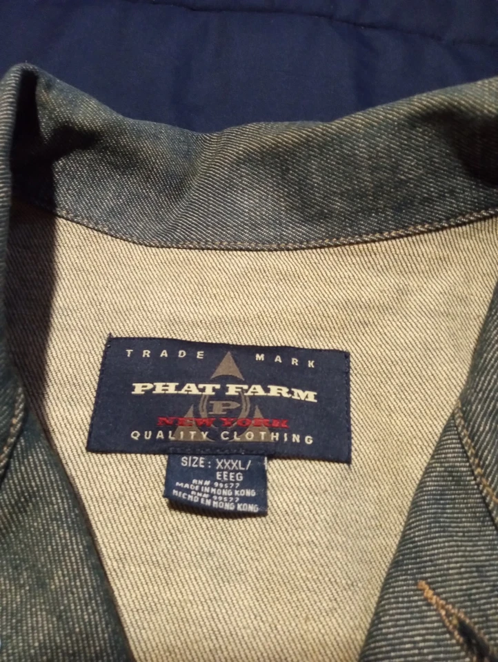 Chaqueta vaquera Phat Farm para hombre talla 3XL azul denim adulto hip hop rap años 90 Foto 4 de 4