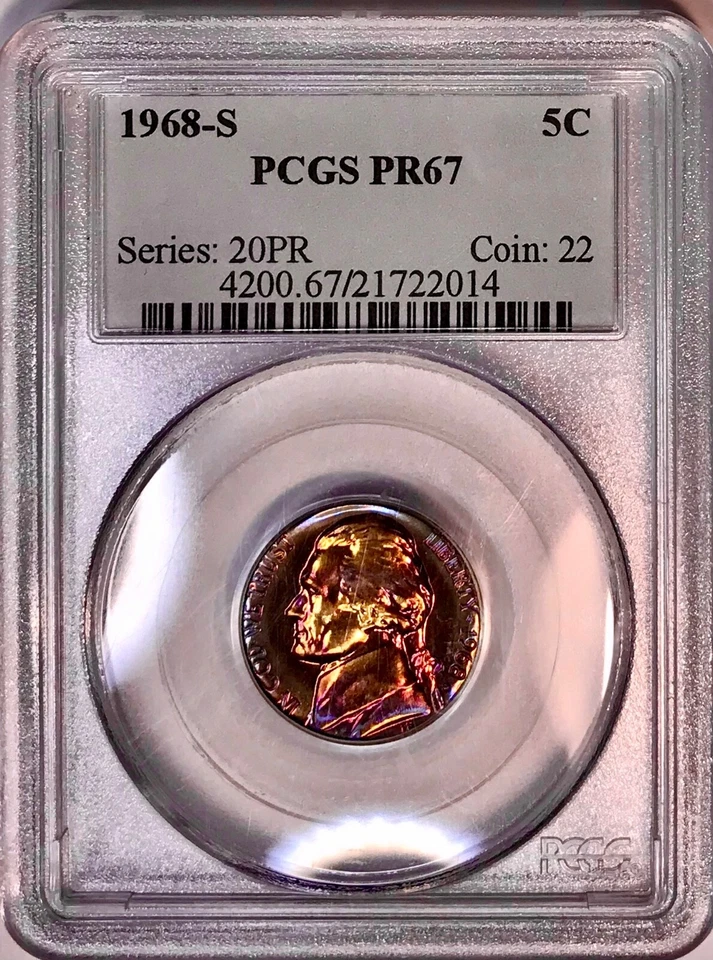 1968-S Jefferson Nickel PR67 Gorgeous Dual Side Vivid Color Rainbow Toned - Image 3 of 4