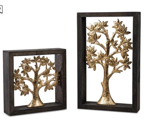 2er Set Dekoobjekte GOLDEN TREE Baum im Rahmen H. 20 + 32cm schwarz gold Formano - Bild 1 von 1