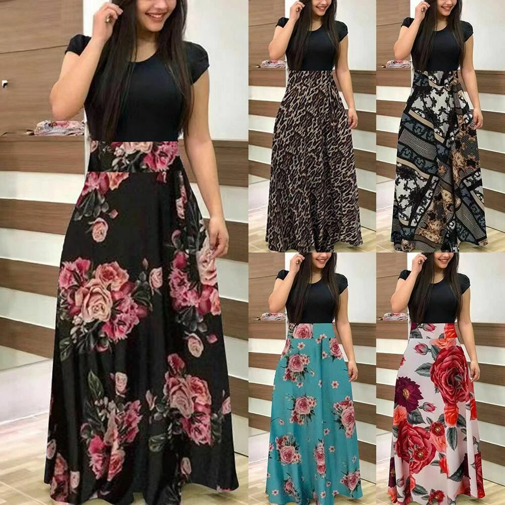 avance Chimenea comestible Vestidos de Mujer Casual Floreado Largo con Mangas Fiesta de Manga Corta  Dress | eBay