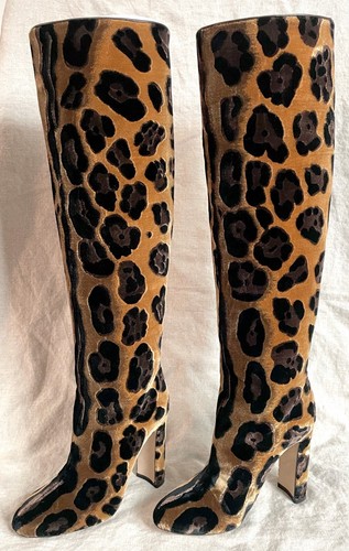 Dolce & Gabbana - Knee High Leopard Print Velvet Winter Boots - Sz 38/7.5