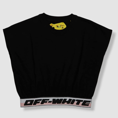 $250 Off-White Kids Girls Black Cropped Logo Taped Shirt Size 10