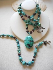Handcrafted Turquoise Bead Necklace and Bracelet Set 65760
