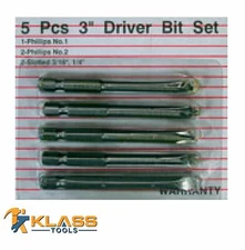 5 Piece 3" Driver Bit Set by KlassTools
