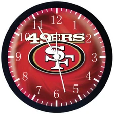49ers Wall Clock Large 12" Black Frame Glass Face Non-Ticking E95