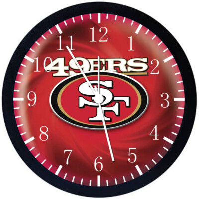 49ers Wall Clock Large 12'' Black Frame Glass Face Non-Ticking E95