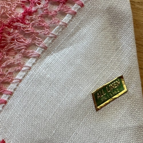 Vintage Hanky Linen Handkerchief with Pink Lace Crochet Trim, RN 13962 - Picture 5 of 10