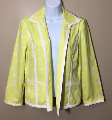 Chicos Size Small Bright Yellow White Textured Open Blazer