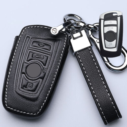 Schwarz Leder Schlüsseletui Abdeckung Tasche für BMW 1 3 4 5 6 7er X3 X4 Fernbedienung Halter - Bild 1 von 7