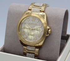 New Authentic MICHAEL KORS Alek Gold Crystals Chronograph Women's MK7190 Watch