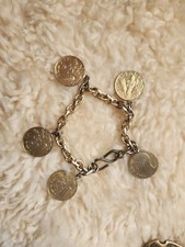 Vintage Gold tone Faux Ancient Coins Dangle Bracelet 7 1/2"